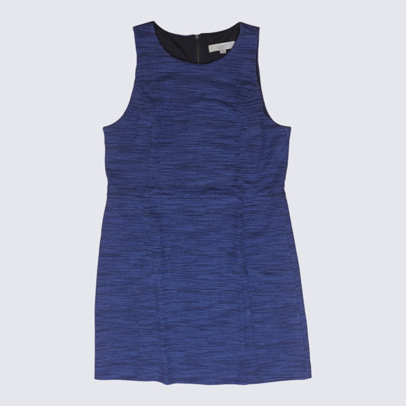 LOFT Dresses & Skirts - LOFT Blue Textured Knit Sheath Dress Sleeveless Size 14 Zip Back